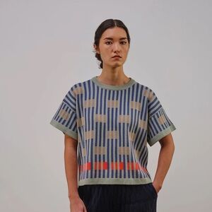 The Endery | XL/XXL Bauhaus Short Sleeve Sweater Tee in Jupiter